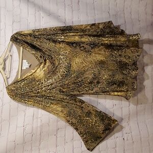 Papell Boutique Animal Print Bell Sleeve Drop Neck Blouse